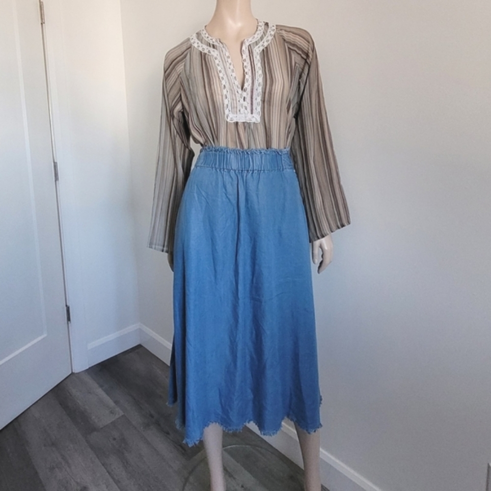 Garcia Jeans | Midi-length Skirt with Fringed Detail